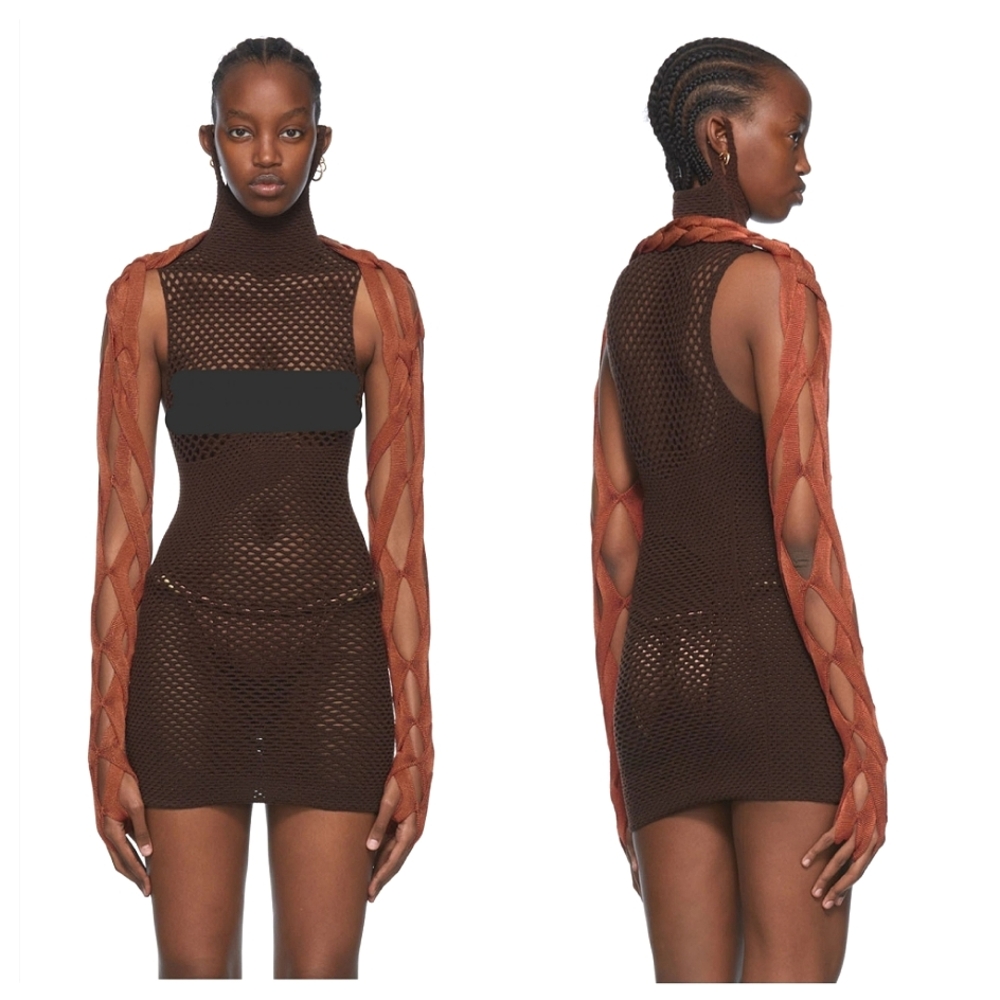 NWT ISA BOULDER Basket Braided Sleeves Red Rust Small